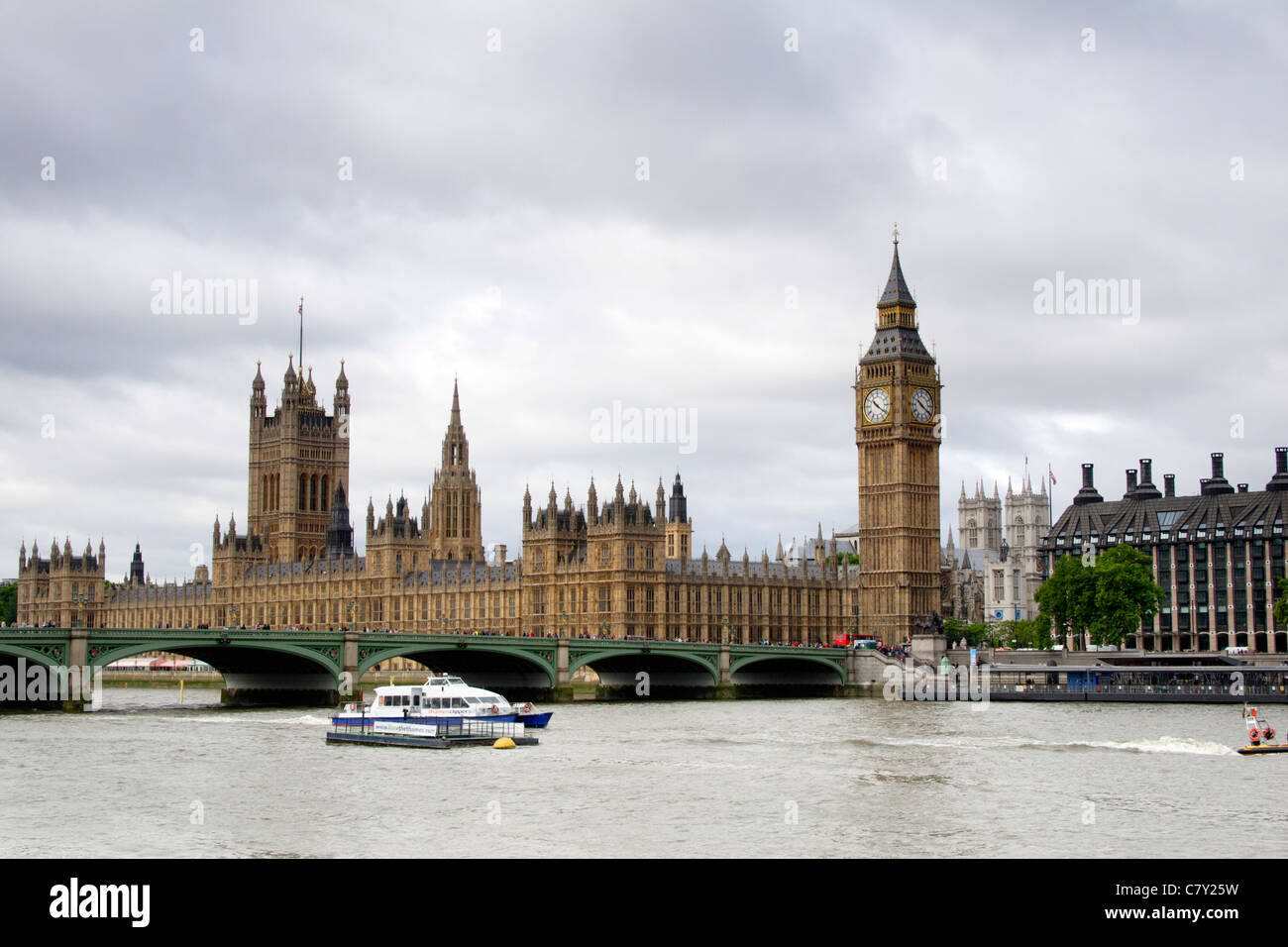 View towards Big Ben and The Houses of Parliament from the South Bank, London, England, UK Stock Photo