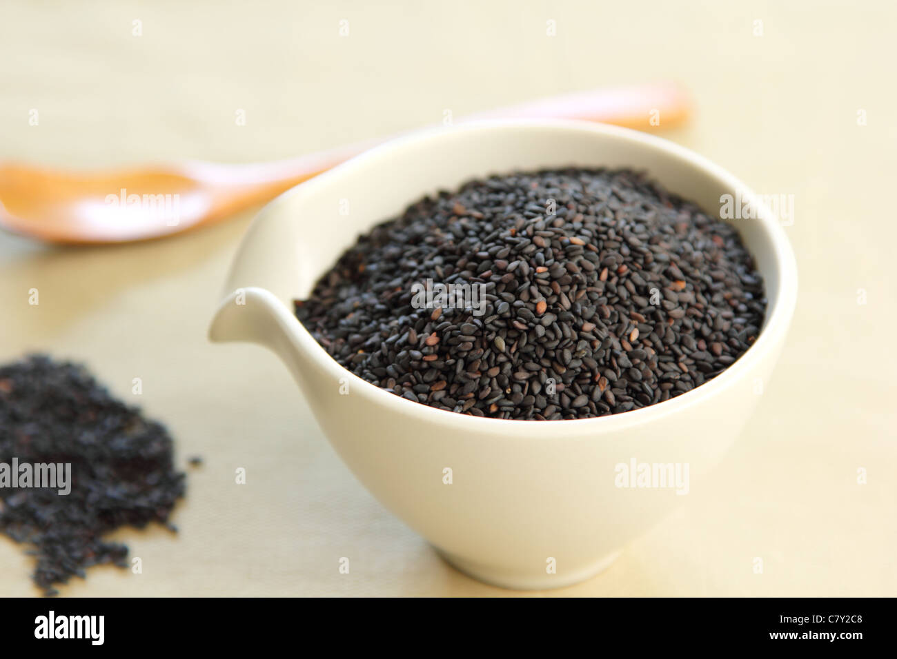Black sesame in a bowl Stock Photo