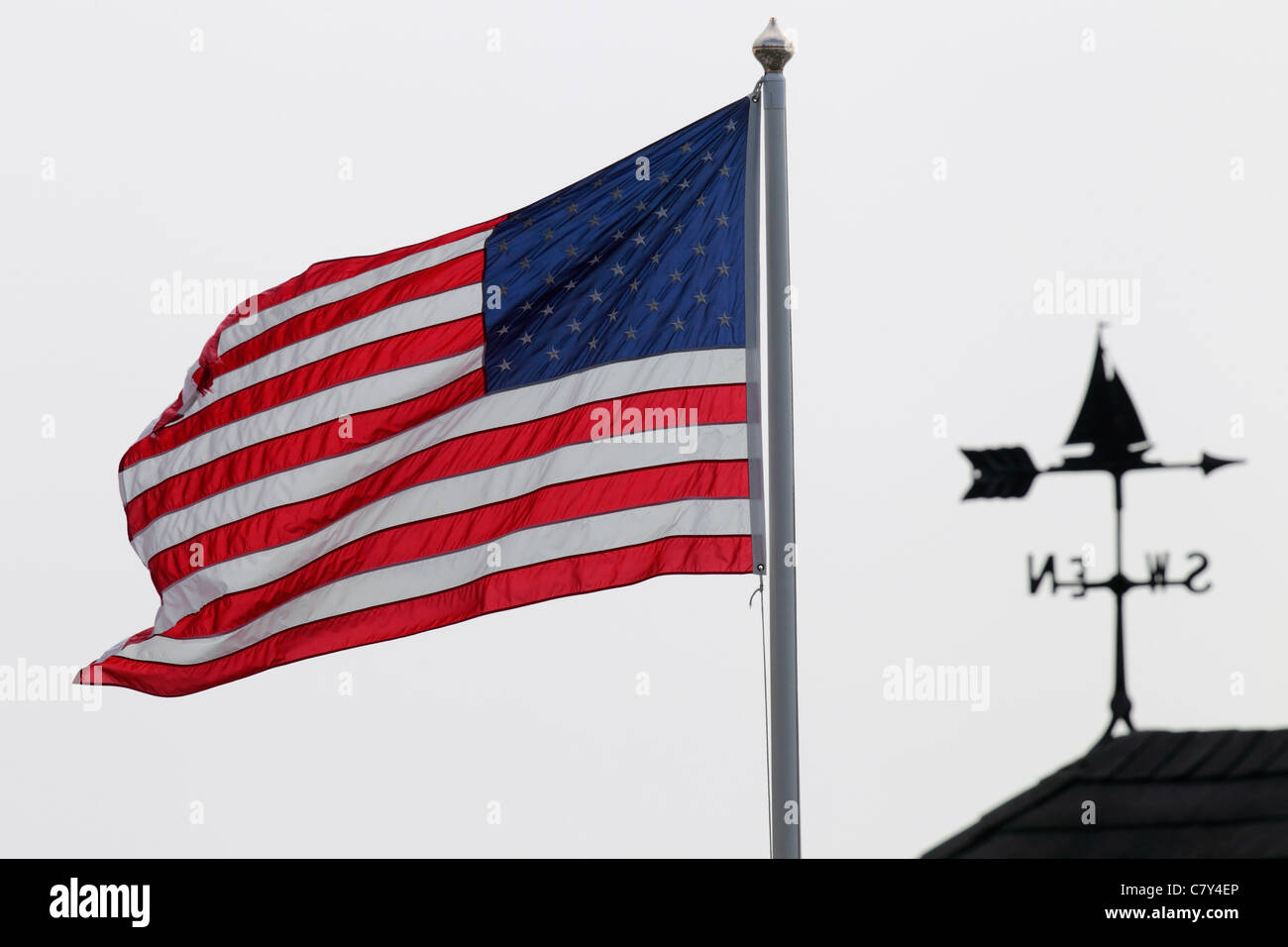 American flag, weather vane, Downeast Maine Stock Photo Alamy