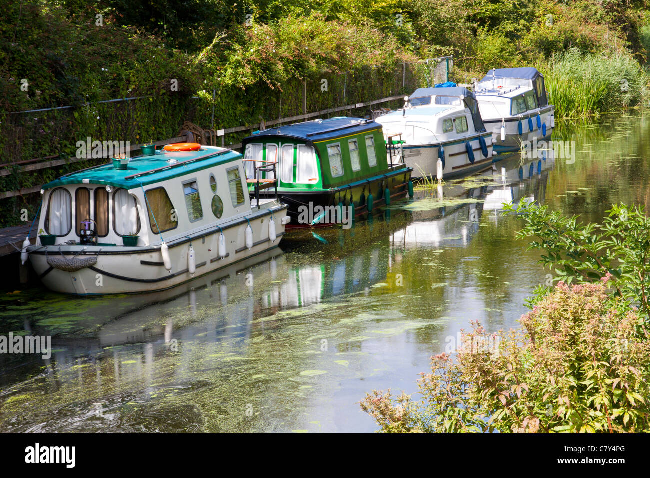 Boats moored on an English Canal Stock Photo