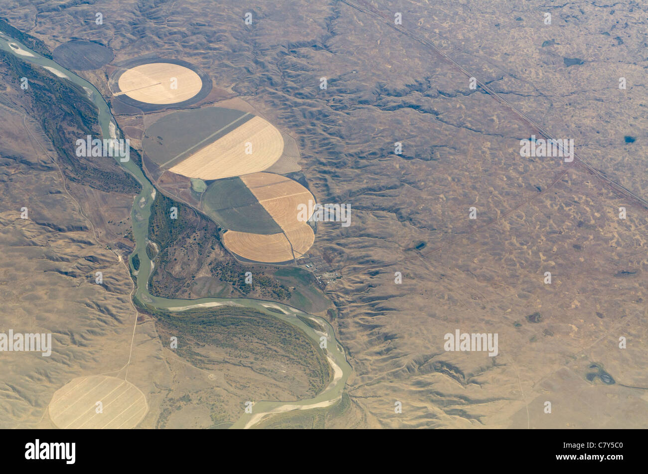 Irrigated fields from the air, america Stock Photo