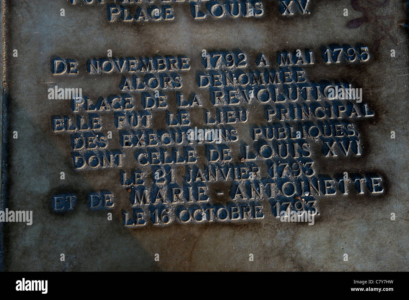 Paris france. Place de la Concorde showing the Execution Site in the revolution. Stock Photo
