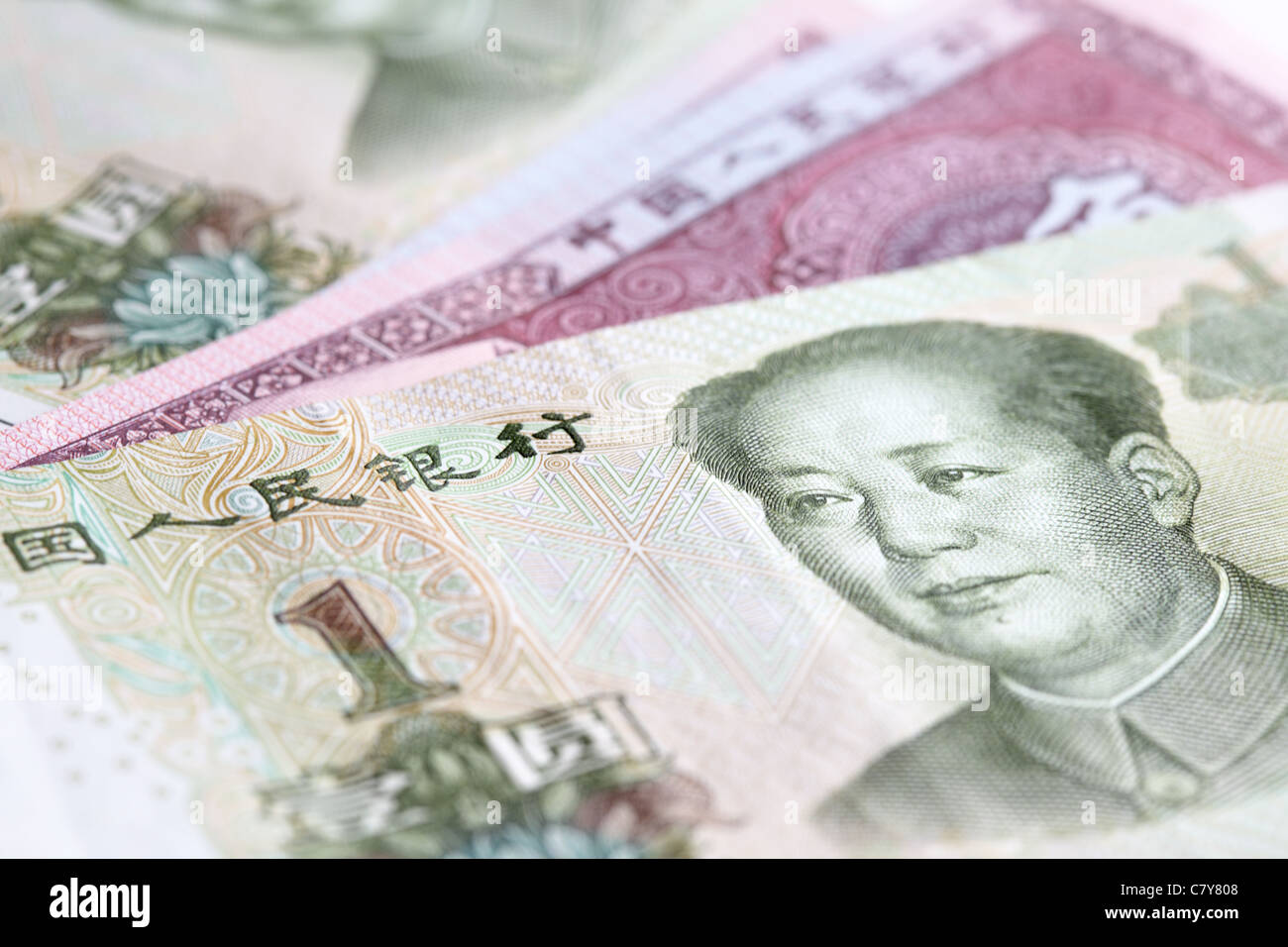 Chinese yuan renminbi (RMB) banknotes close up Stock Photo