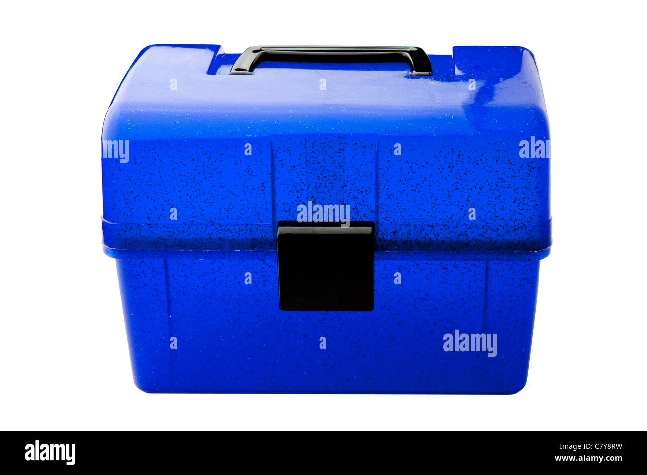 Blue plastic makeup case isolated against white background Stock Photo