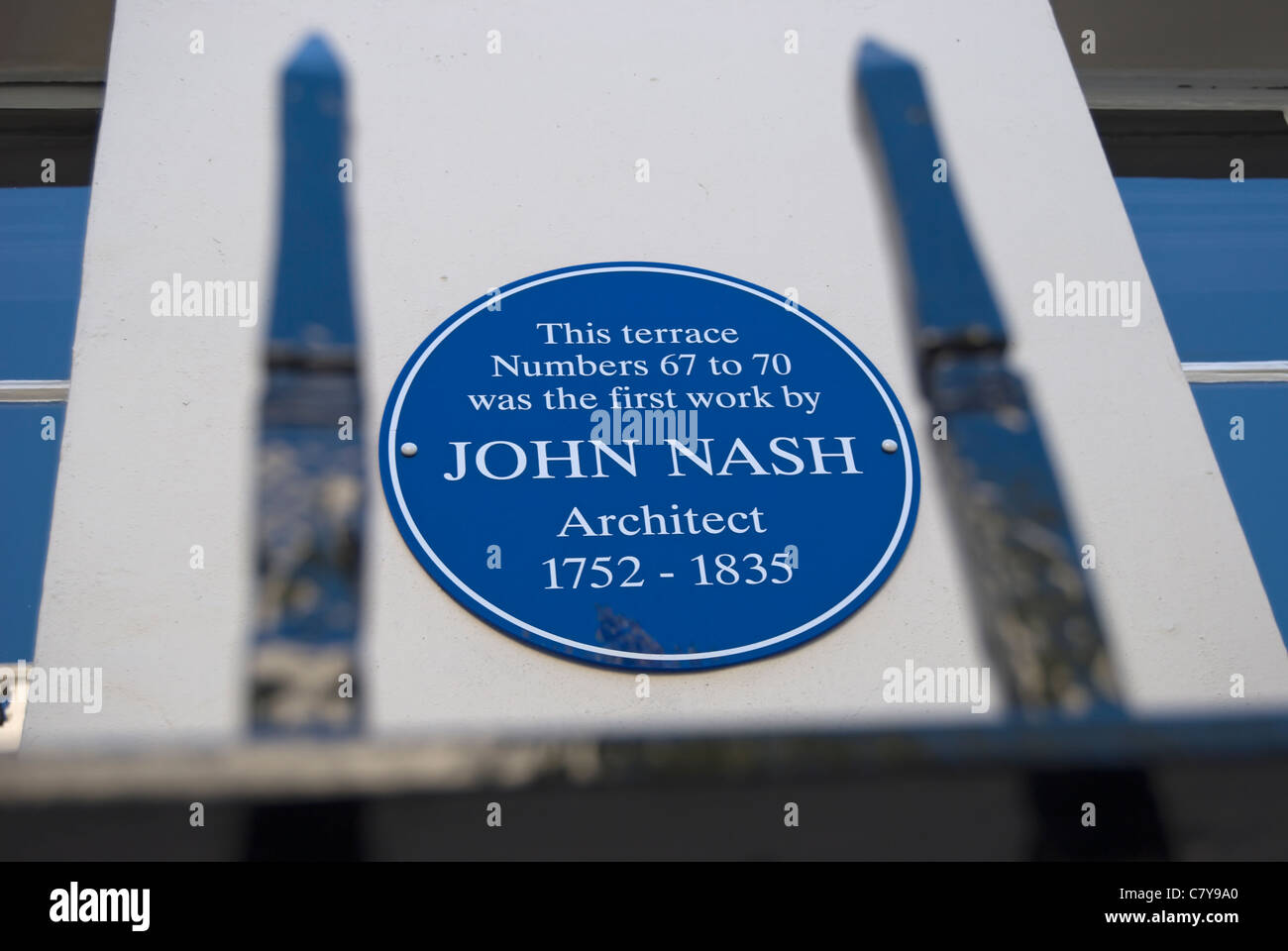 blue plaque marking the first work by architect john nash, great russell street, london, england Stock Photo