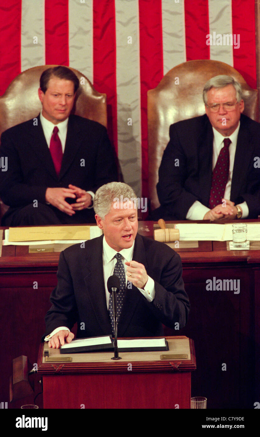 US President Bill Clinton during his State of the Union Address to Congress January 19, 1999 in Washington, DC. Stock Photo