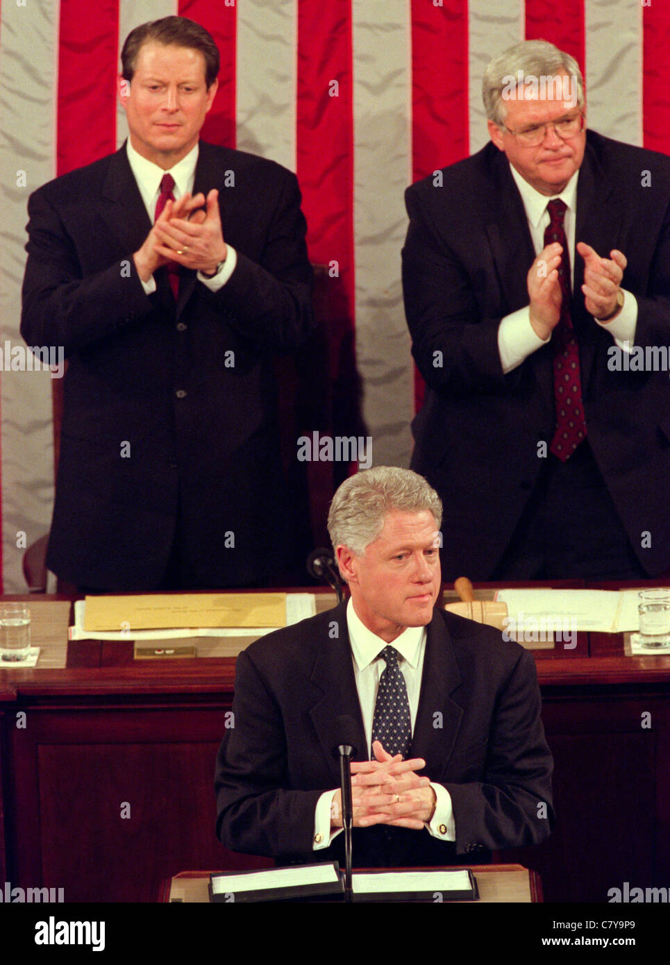 US President Bill Clinton during his State of the Union Address to Congress January 19, 1999 in