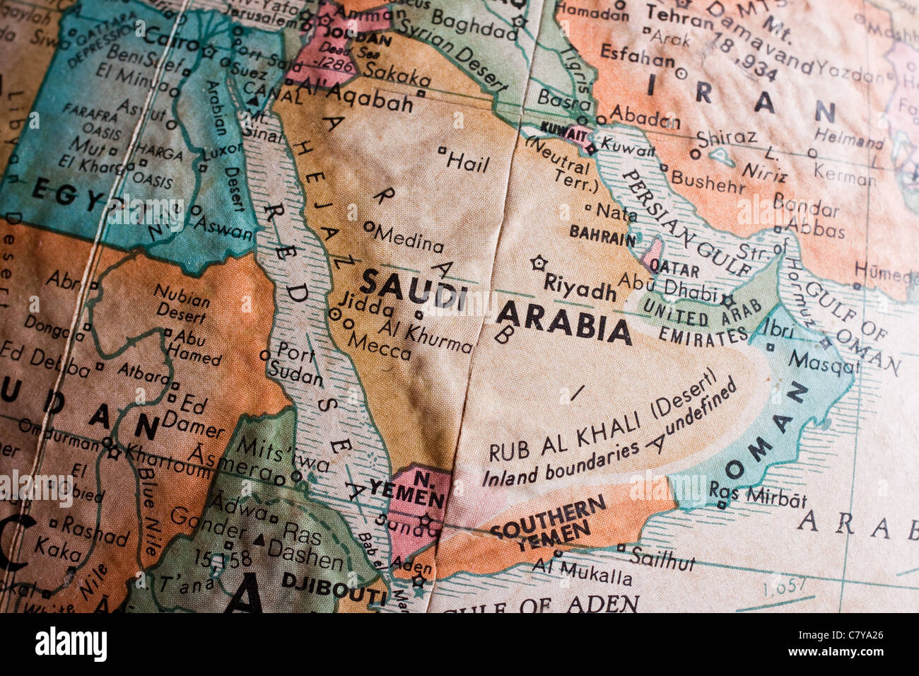 Map of Saudi Arabia and the region Stock Photo