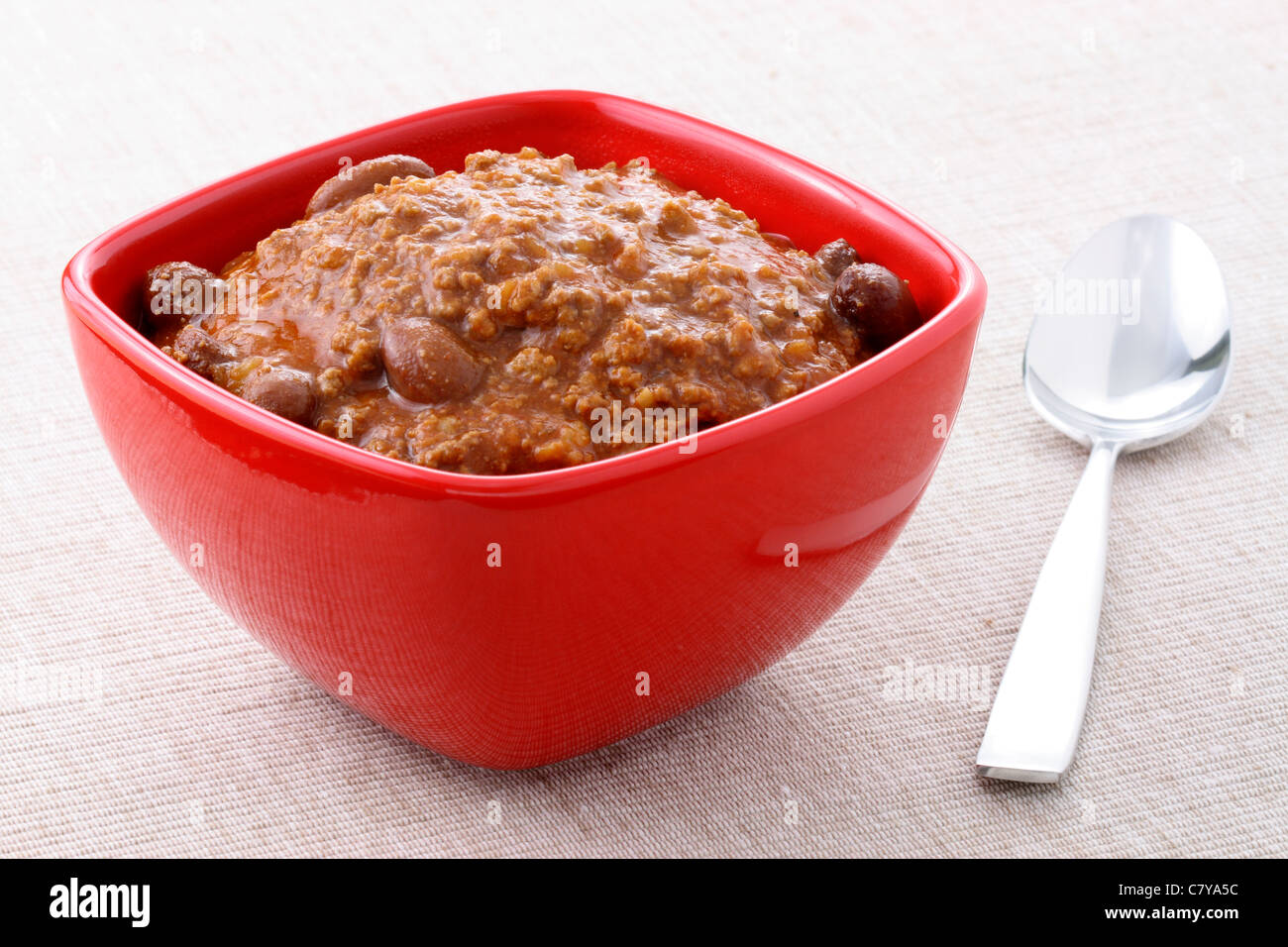 Chili beans made with kidney beans, lean ground beef, Chili powder