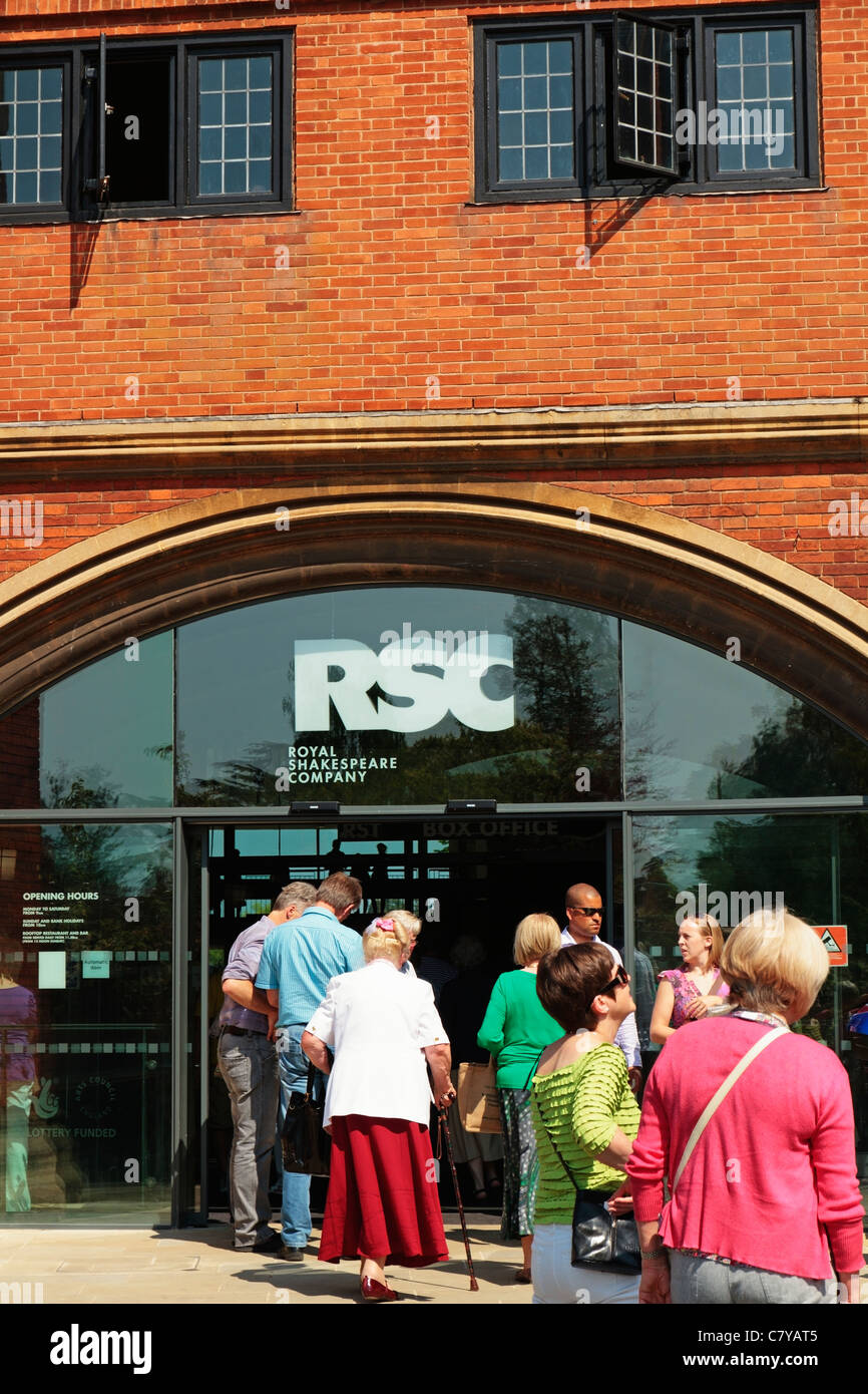 Theatregoers queuing for the RSC, Swan Theatre entrance, Royal Shakespeare Company, Stratford-upon-avon, Warwickshire, England, United Kingdom Stock Photo