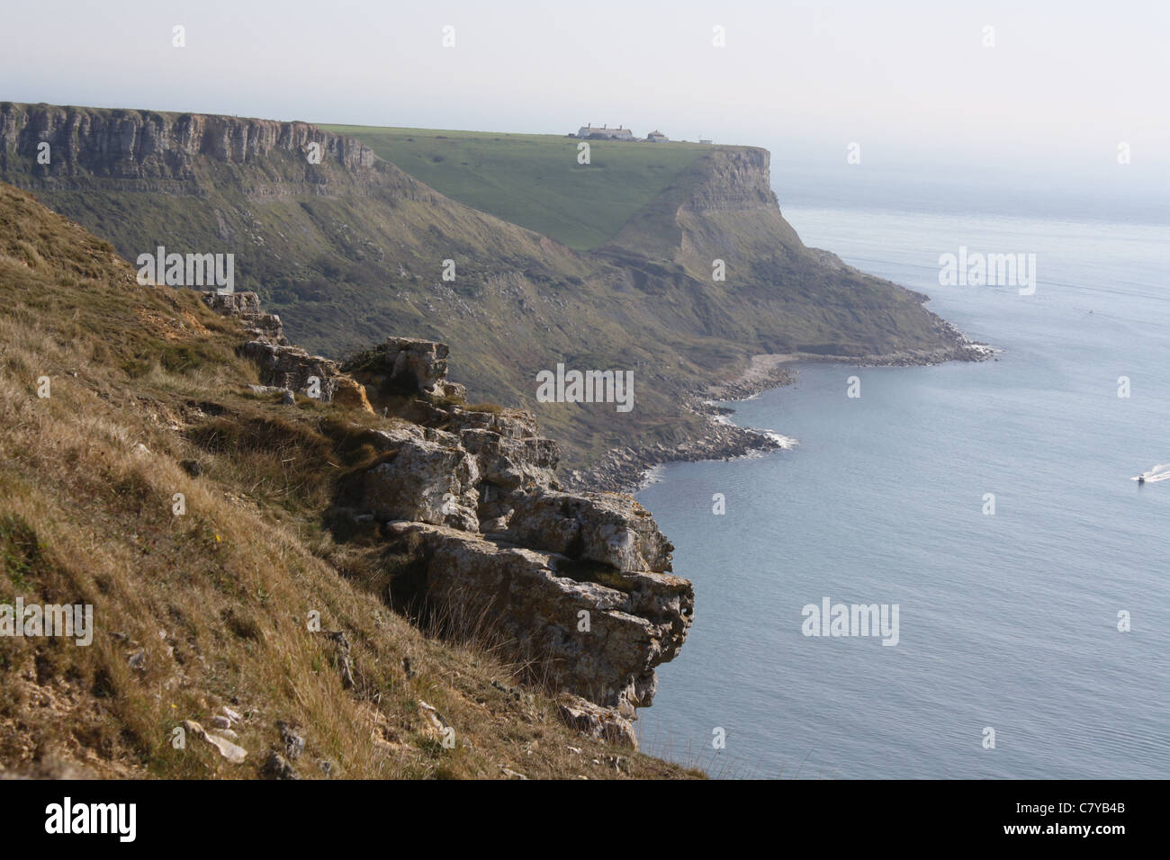 View along Jurassic Coast from Chapmans Pool. Stock Photo