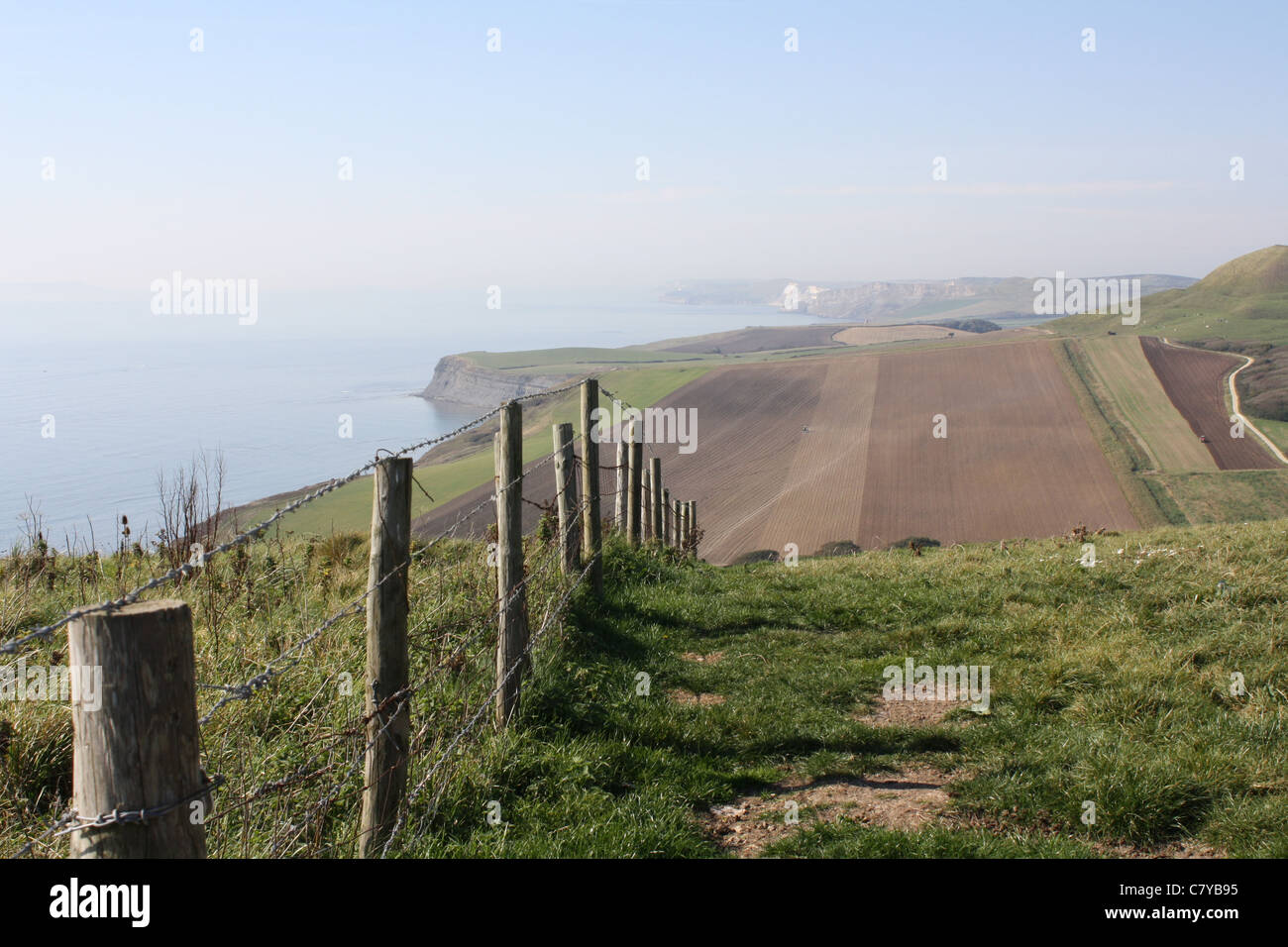 View from Houns Tout looking westward along the Jurassic Coast  toward Weymouth and Portland. Stock Photo
