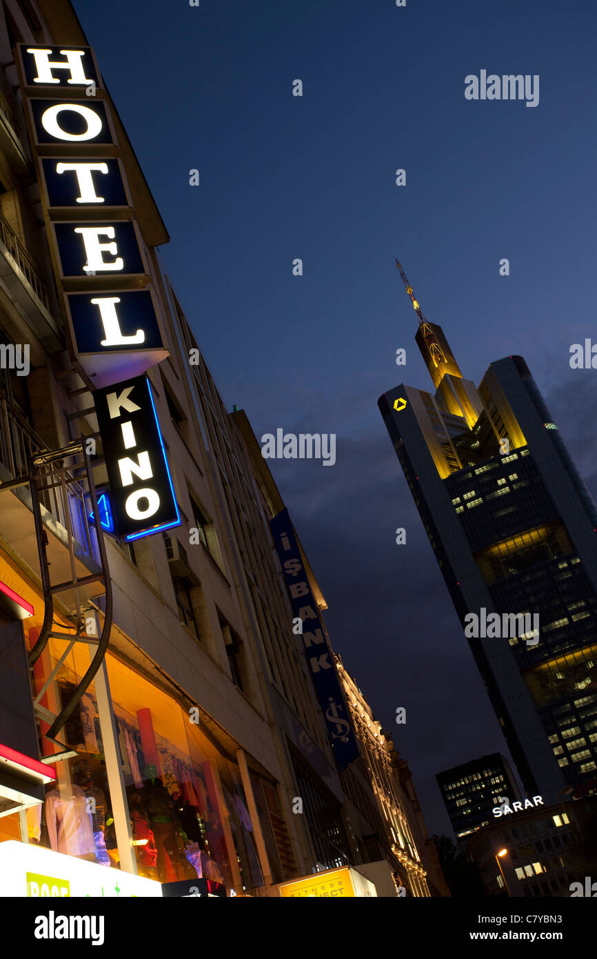 A hotel and cinema sign in the centre of Frankfurt am Main in Germany Stock Photo Alamy