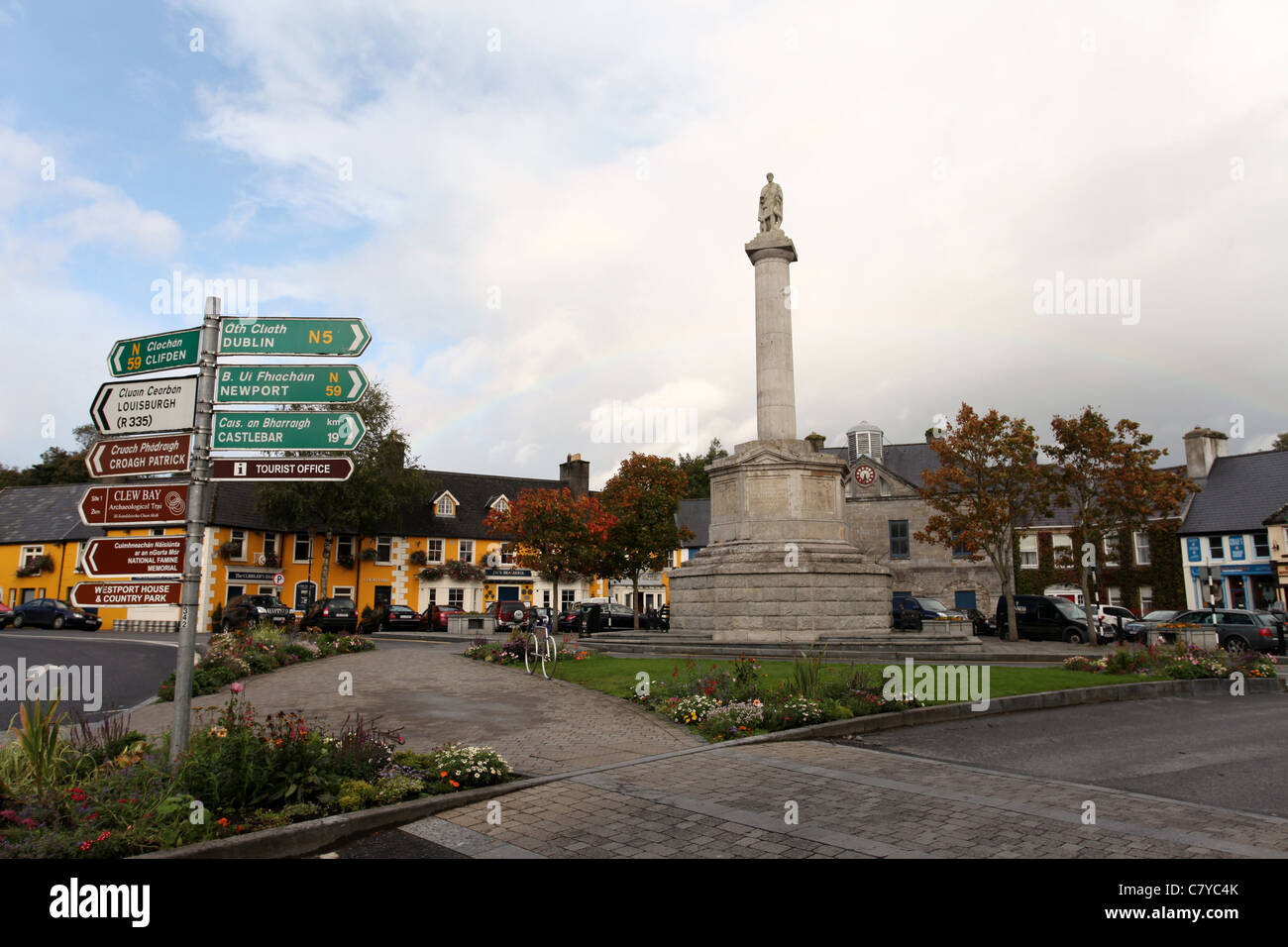 Octagon Monument and Signpost in Westport Co Mayo Stock Photo