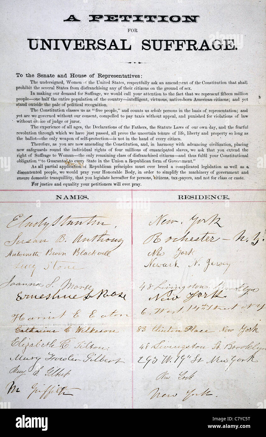ELIZABETH STANTON's signature on the Petition for Universal Suffrage of