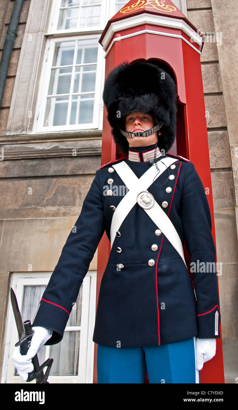 Danish royal guard at Amalienborg Palace in Copenhagen. Stock Photo