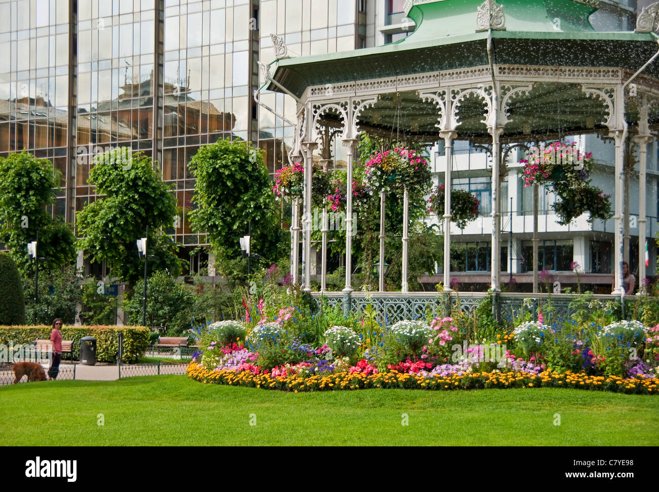 Gazebo on Bergen's Lille Lundegardsvann lake next to Radisson Hotel Stock Photo