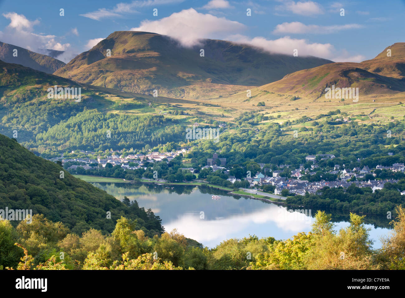 The Snowdon Range, Town of Llanberis and Llyn Padarn, Snowdonia