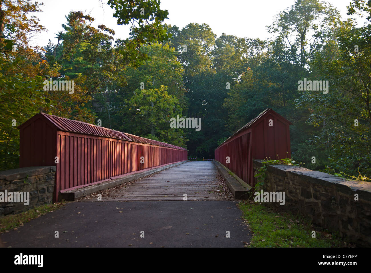 Walking bridge at Ralph Stover State Park in Bucks County, Pennsylvania Stock Photo