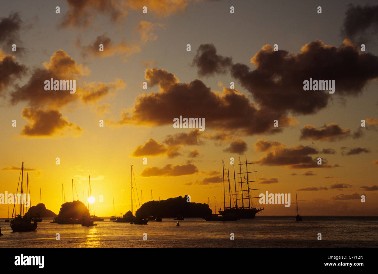 Caribbean, Saint Barth, Port of Gustavia, anchoring sailboats Stock Photo
