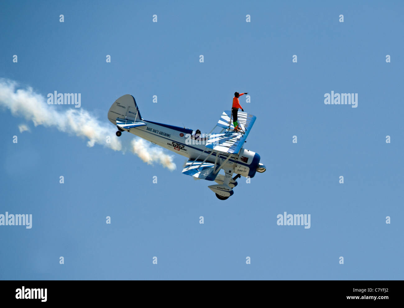 airplane maneuver in the sky on Air Fest Stock Photo