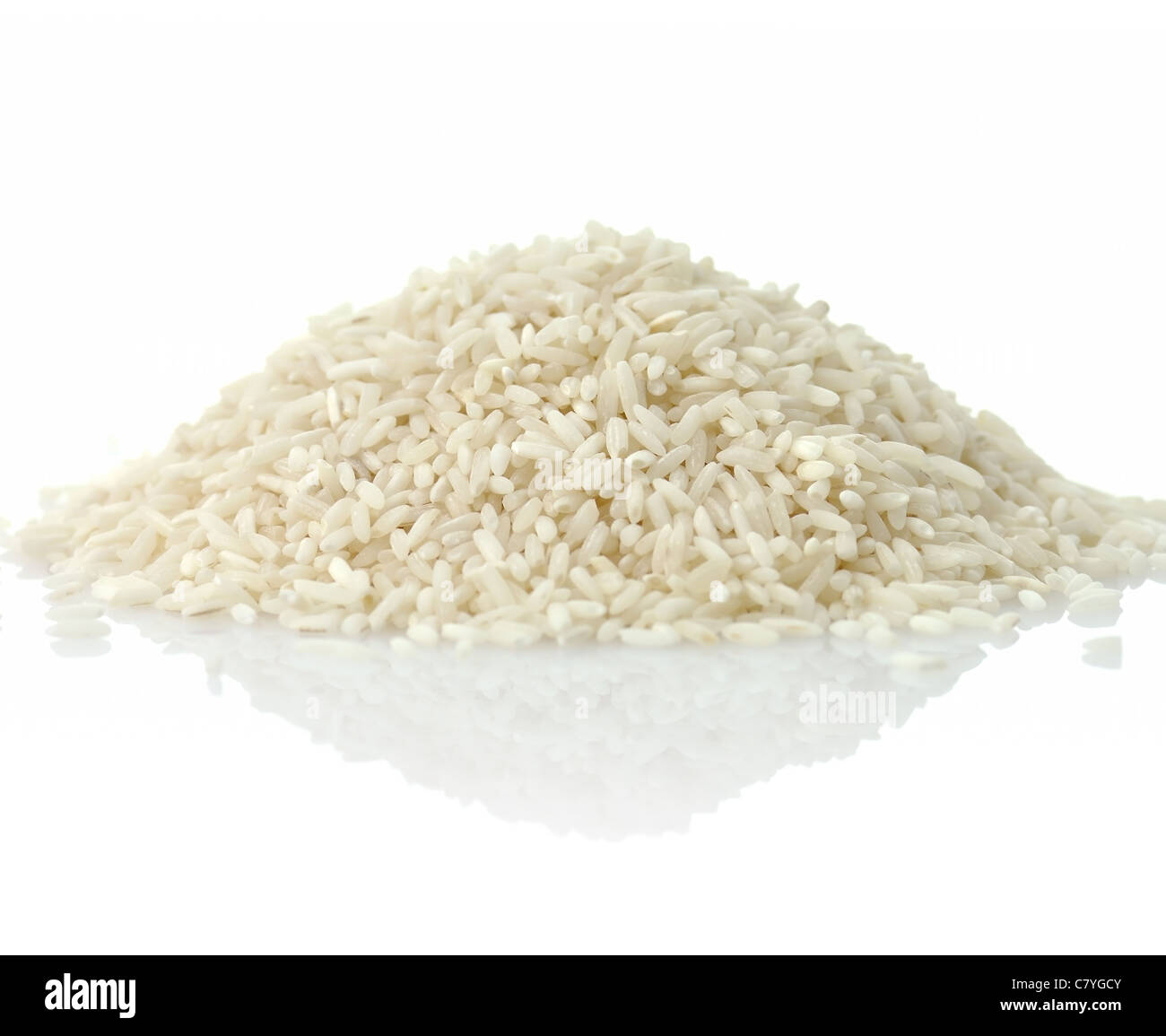 raw white rice , close up on white background Stock Photo