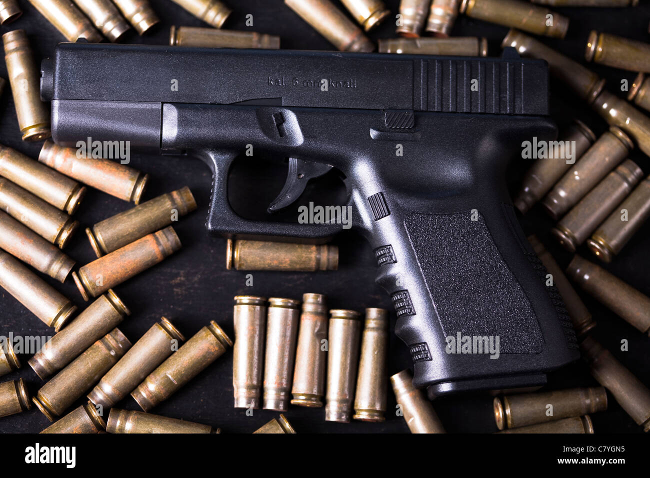 Ammunition and automatic handgun Stock Photo - Alamy