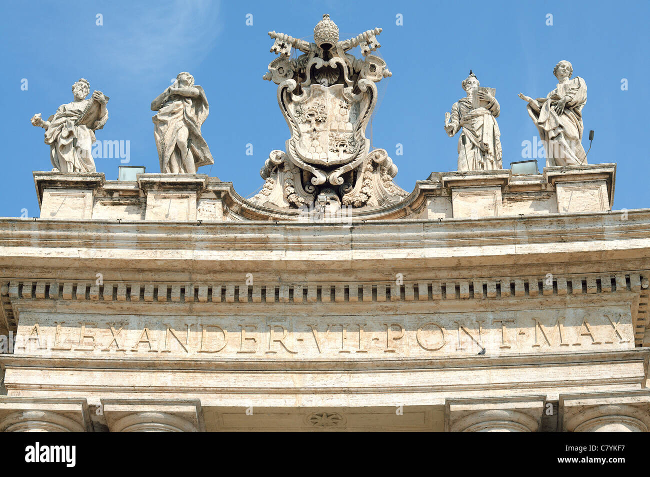 Part of Bernini s Colonnade with Statues of Saints Piazza San Pietro Saint Peter s Square Rome Italy Stock Photo