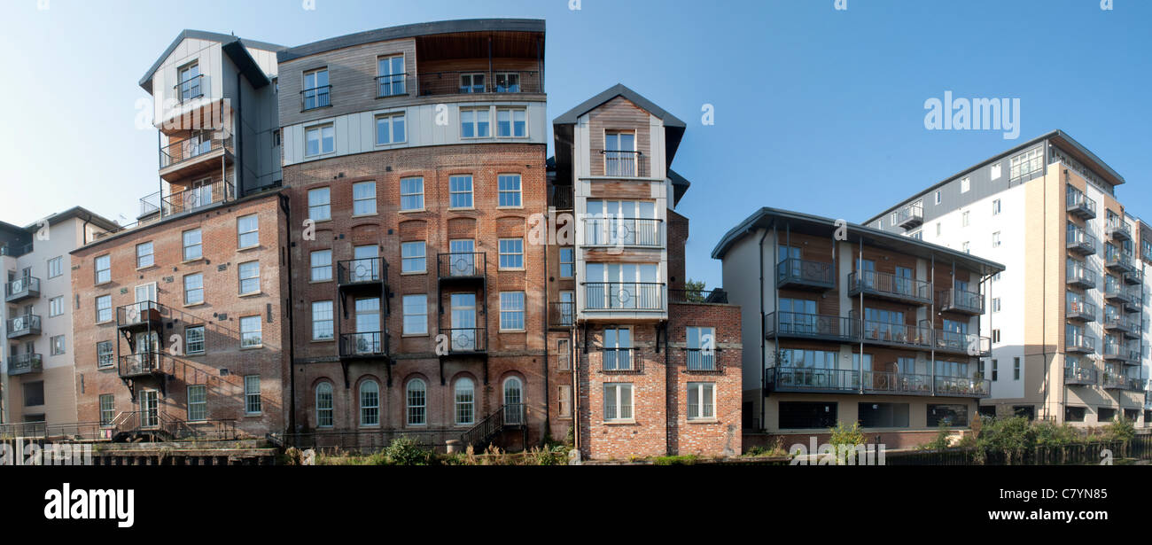 A panoramic view of riverside apartments. Stock Photo