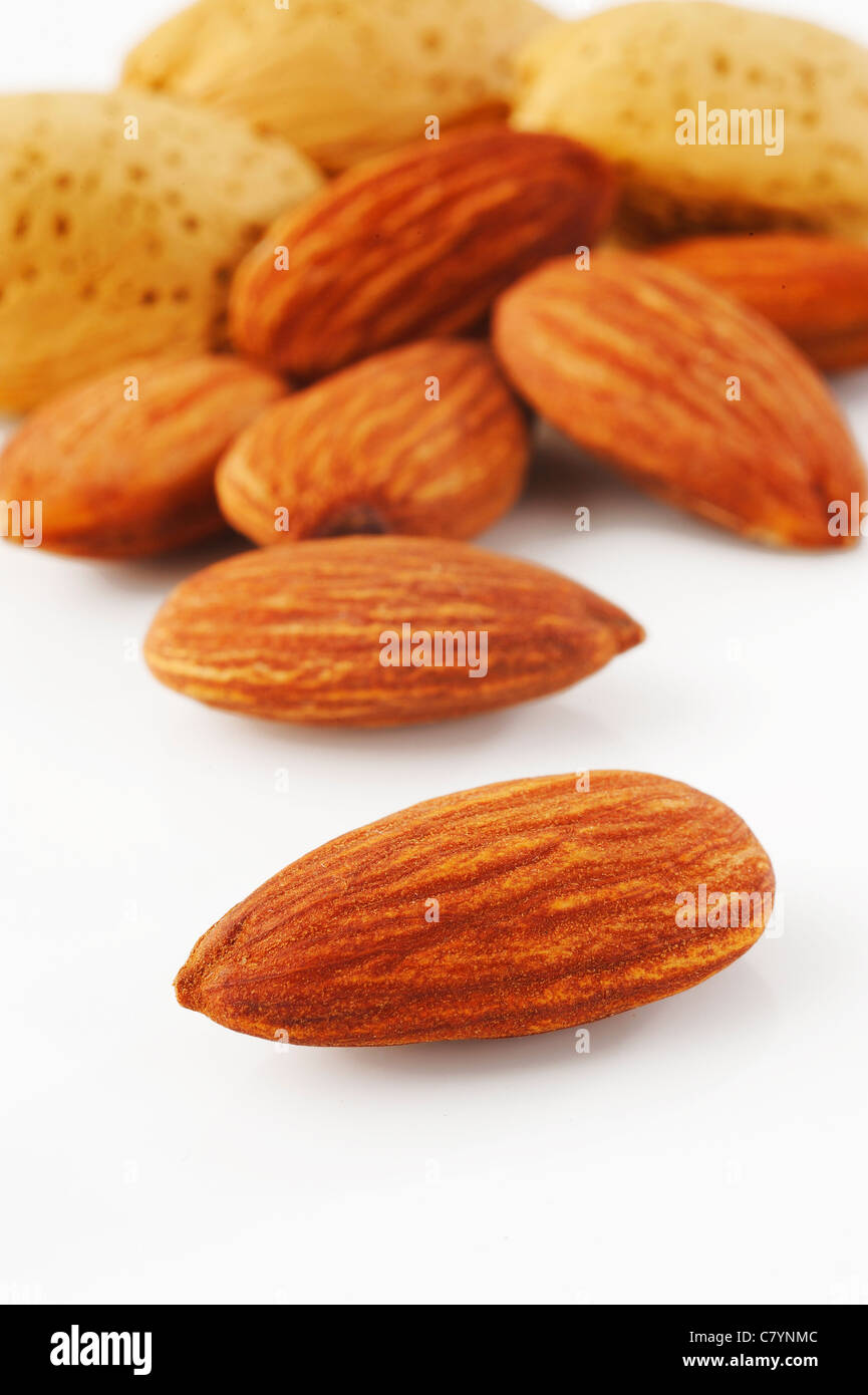 Almonds on white background Stock Photo
