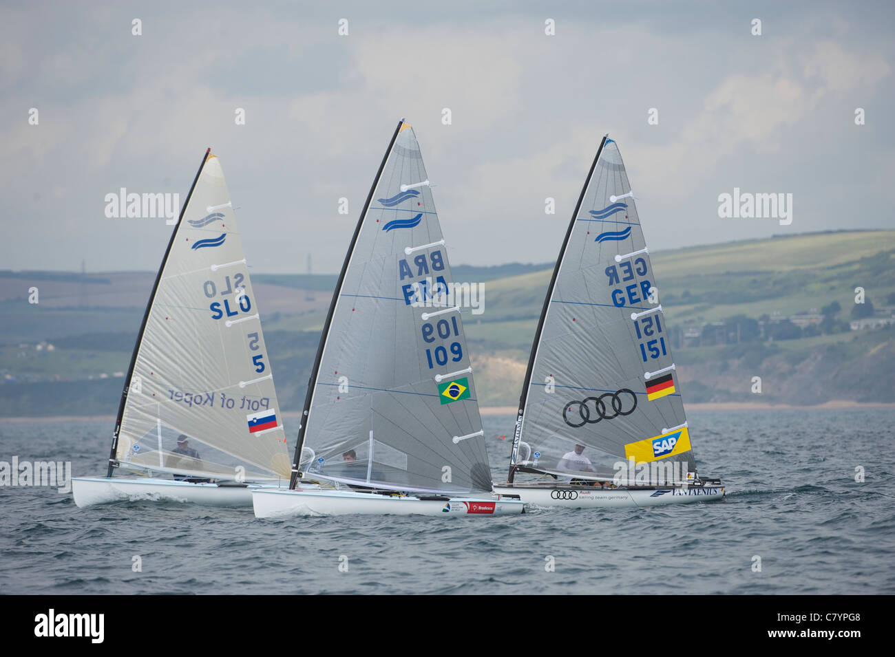 Jostling for position at the start, Sailing Olympic Test Event, Finn