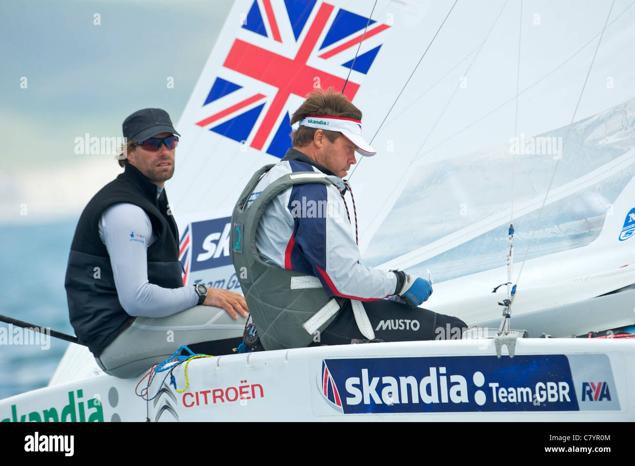 Iain Percy and Andrew Simpson (GBR), Sailing Olympic Test Event, Star Men's keelboat Class, Weymouth, England Stock Photo