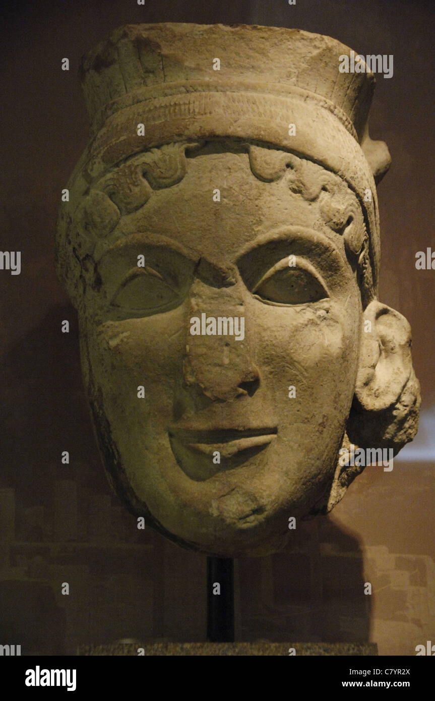 Greek Art. Colossal head of a woman in limestone. Archaeological Museum of Olympia. Greece. Stock Photo