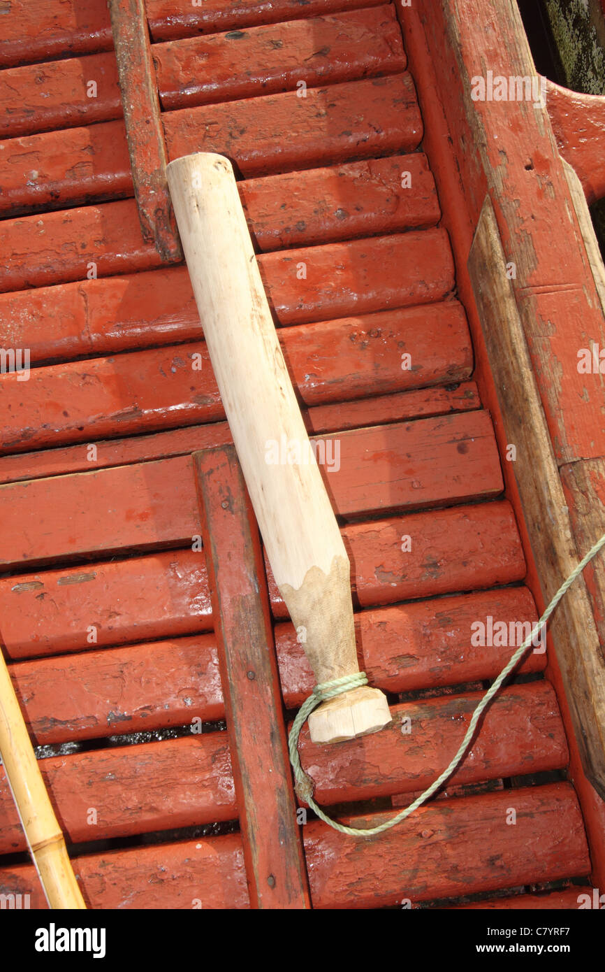 Priest used to dispatch Tuna , on boat deck, Pico island Azores August. Stock Photo