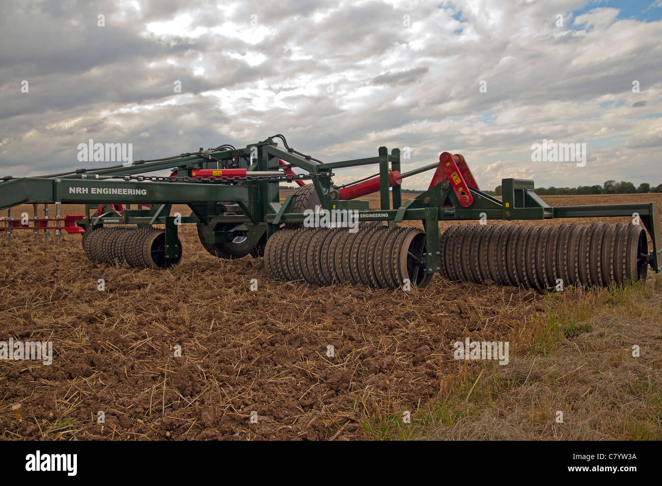 Cambridge roller used for breaking down the soil in the Lincolnshire Wolds. Stock Photo