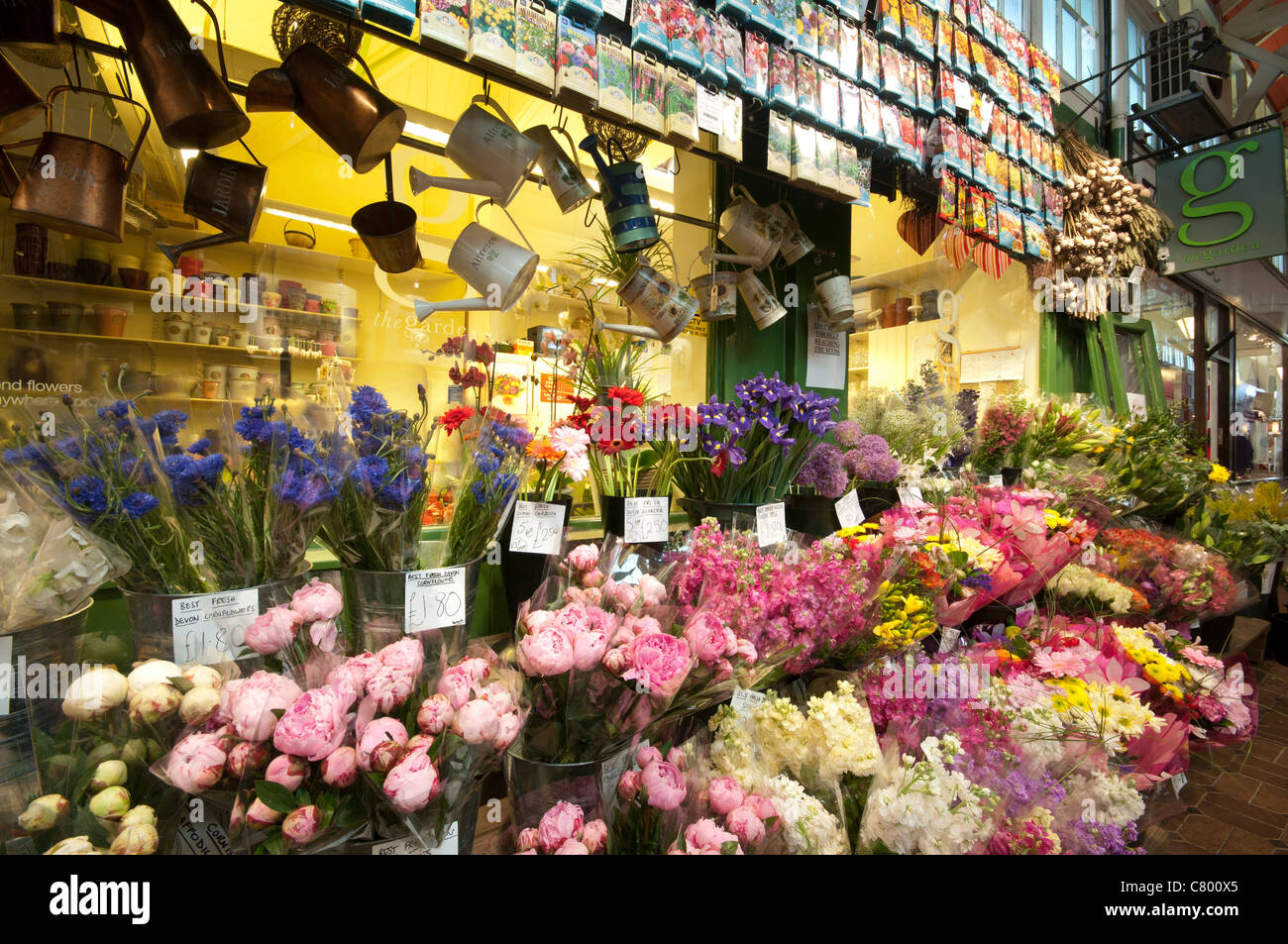florist shop, indoor market, oxford, oxfordshire, uk stock photo