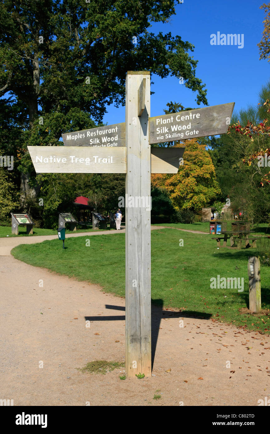 Wooden Signpost at Westonbirt Arboretum in Gloucestershire Stock Photo