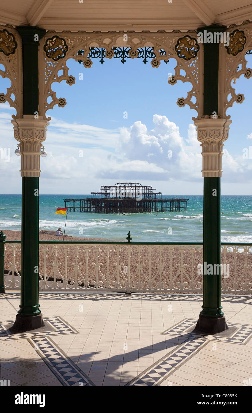 England, East Sussex, Brighton, Kings Road Arches, restored seafront Victorian bandstand. Stock Photo