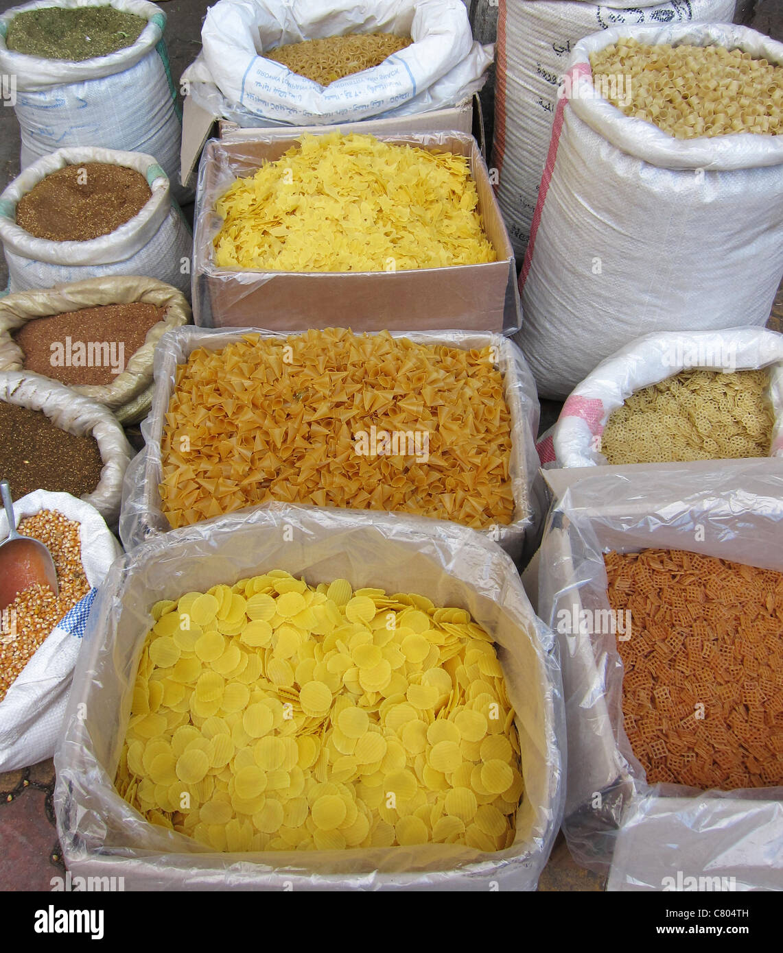 bazaar, bazar, Damascus, Damaskus, Syria, Syrien, spice, Gewürze, Handel, economie, suk, Gewürze, Pasta nuddles Nudeln Stock Photo