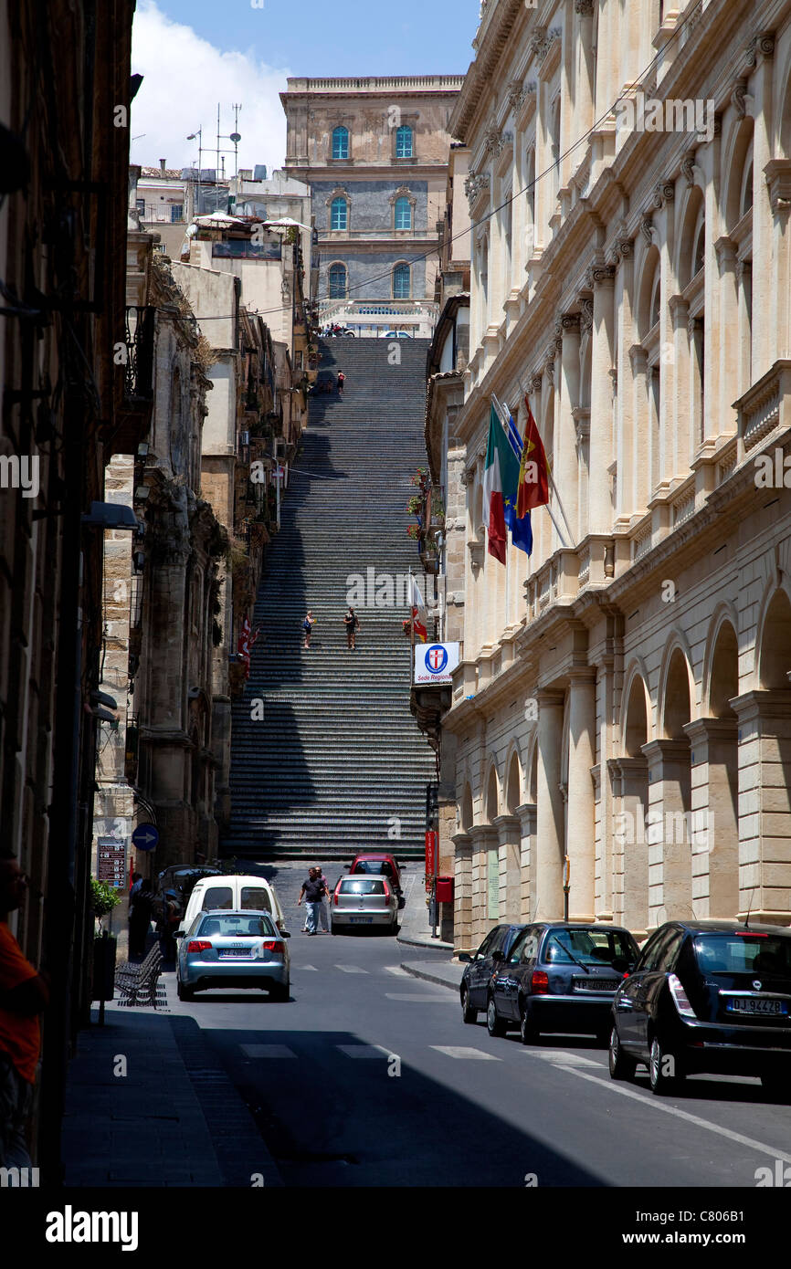 The decorated 142-step monumental Staircase of Santa Maria del Monte, Caltagirone, Sicily, Sicilia, Italy Stock Photo