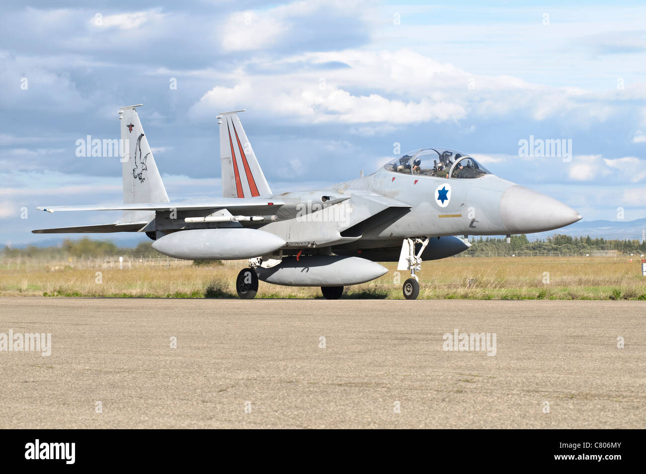 An F-15D Baz of the Israeli Air Force taxiing at Decimomannu Air Base, Sardinia, Italy, during Exercise Vega 2010. Stock Photo