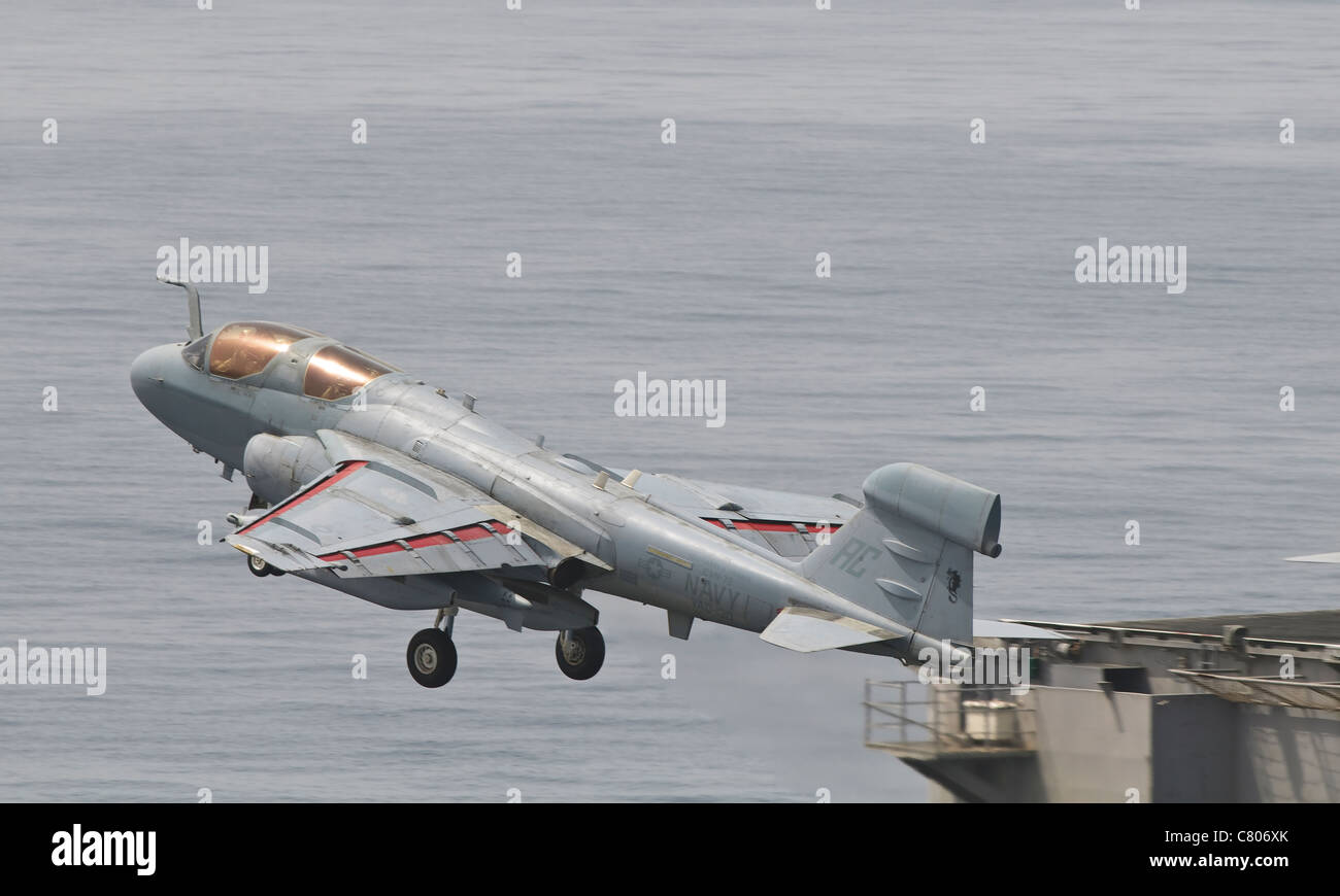 An EA-6B Prowler lifts off from the flight deck of USS Harry S. Truman Stock Photo