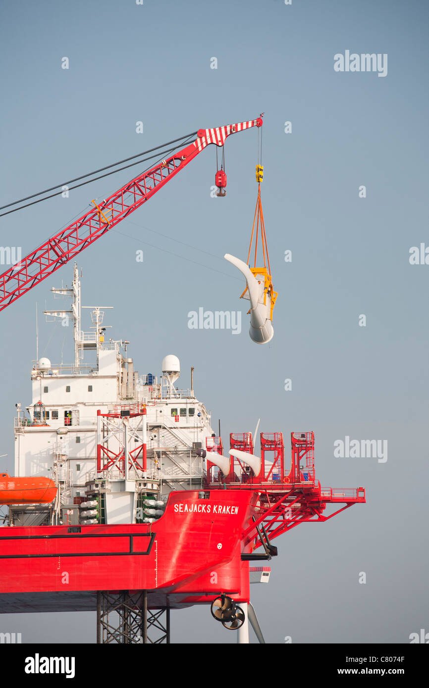 The Krakken, a jack up barge, that is constructing the wind turbines of ...