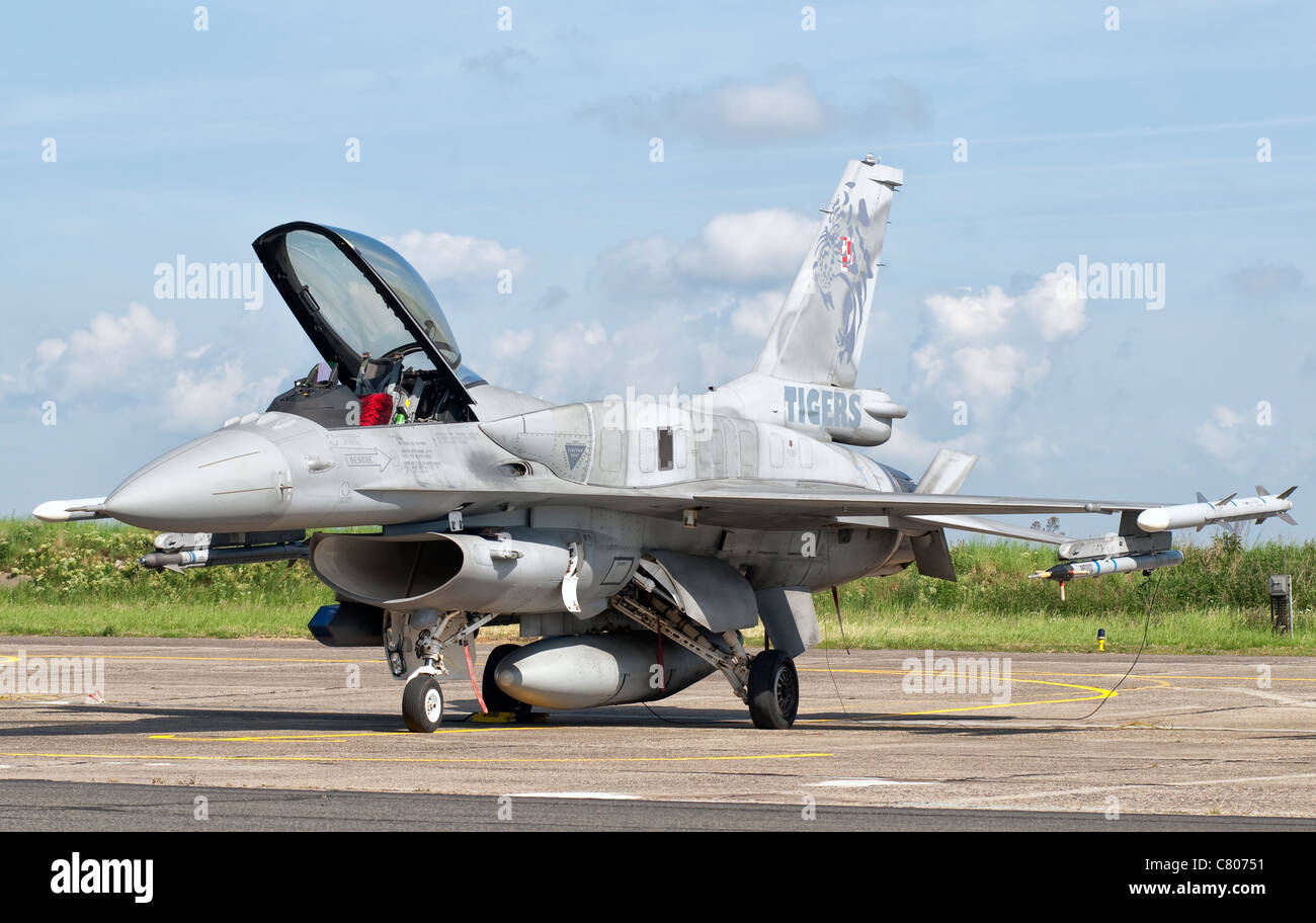 A Polish Air Force F-16 Block 52 at Cambrai Air Base, France, during the NATO Tiger Meet 2011. Stock Photo