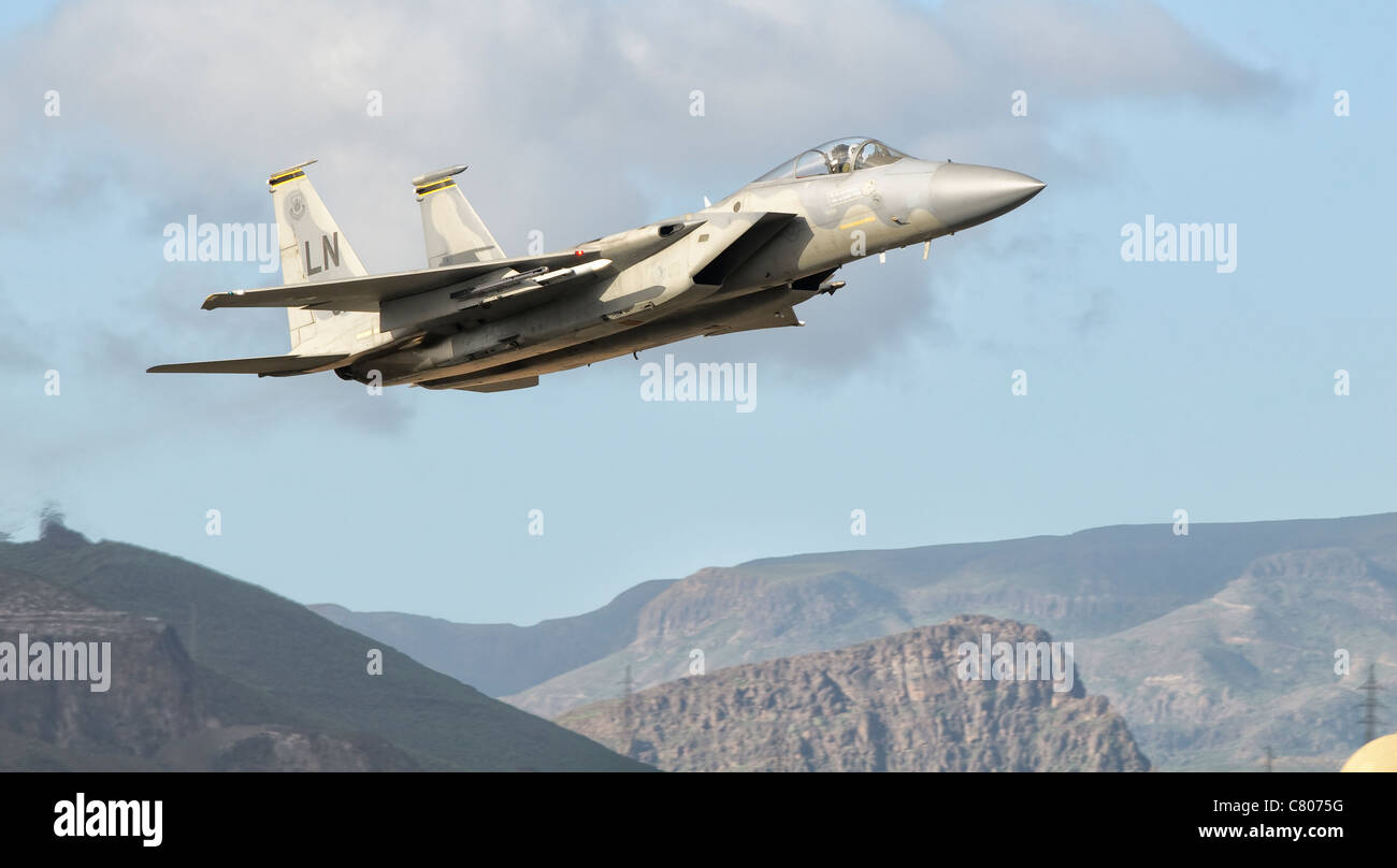 A U.S. Air Force F-15C Eagle in flight over Spain. Stock Photo