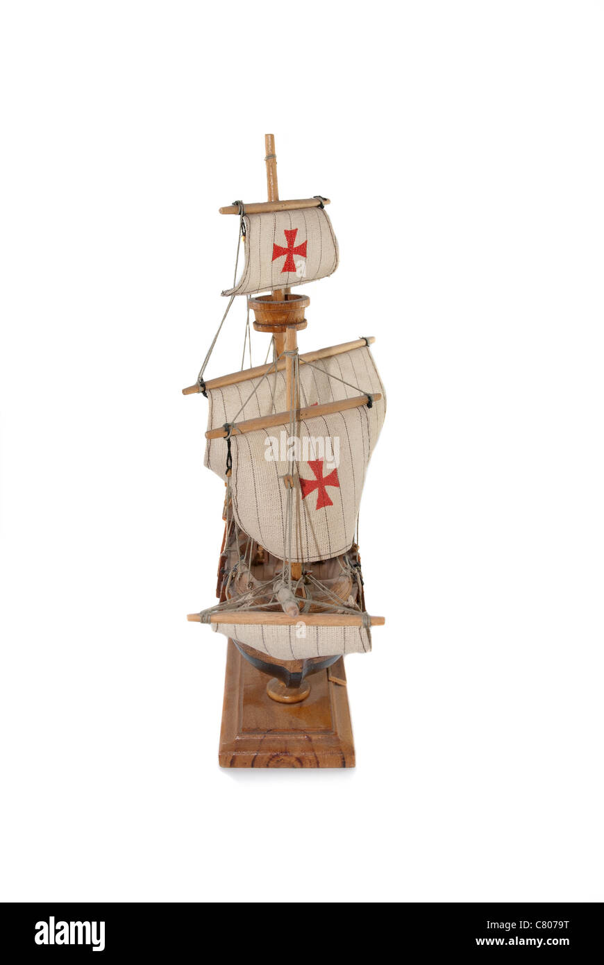 Wooden ship 'santa maria' isolated on white background Stock Photo