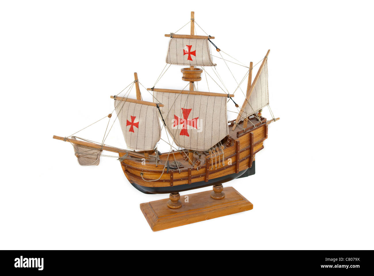 Wooden ship 'santa maria' isolated on white background Stock Photo