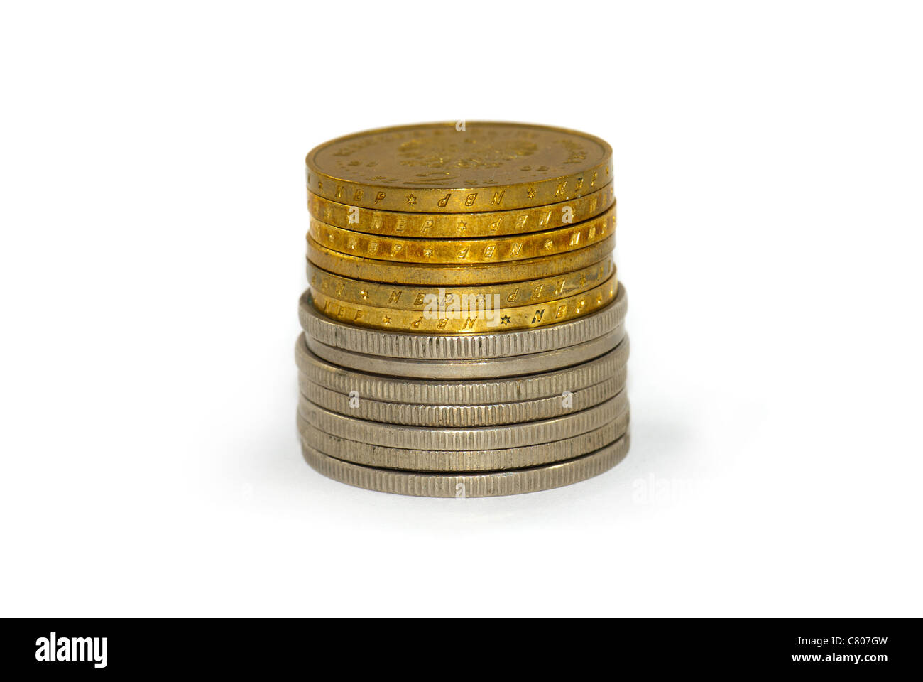 Golden coins isolated on white background Stock Photo - Alamy