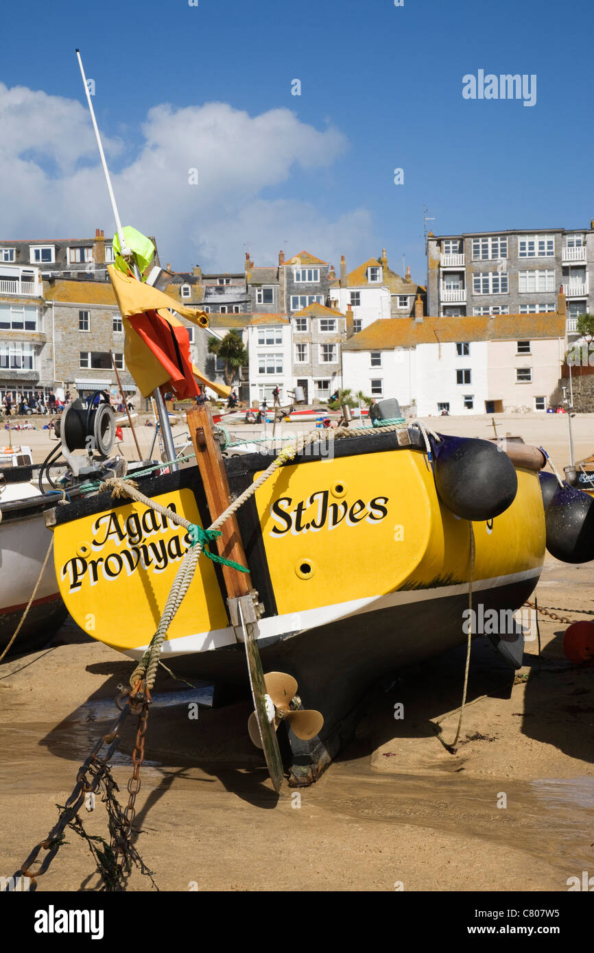 A fishing boat in St Ives harbour, Cornwall, England. Stock Photo
