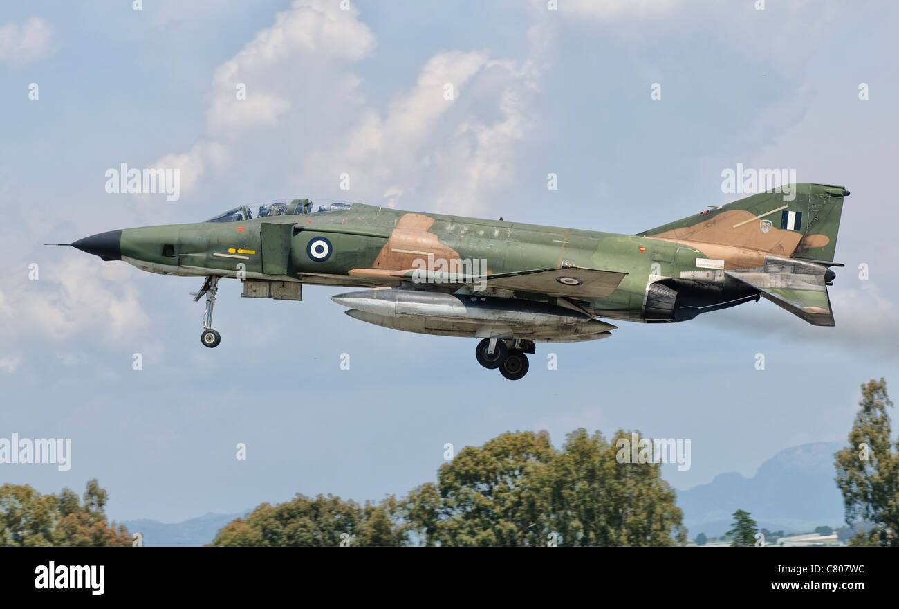 An F-4 Phantom of the Hellenic Air Force prepares for landing at Andravida Air Base, Greece. Stock Photo